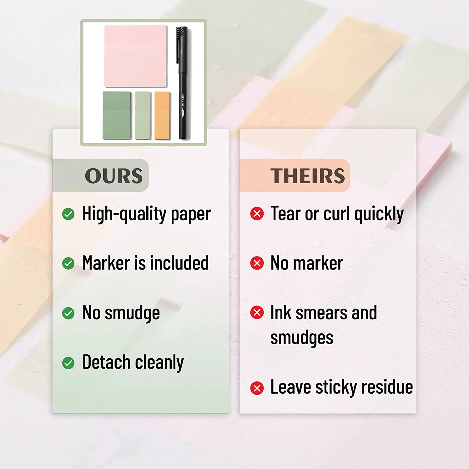 Pastel Transparent Sticky Notes Set (200 Sheets) with Fine-Tip Pen – Ideal for Bible Study, Planner Tabs & Book Annotations