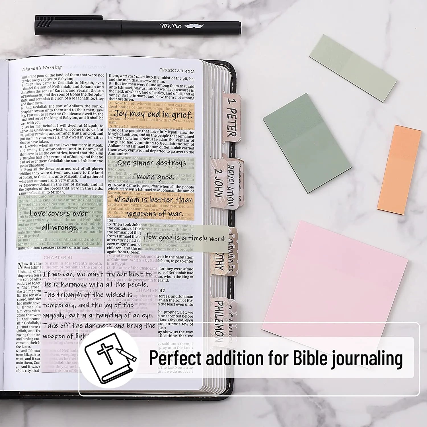 Pastel Transparent Sticky Notes Set (200 Sheets) with Fine-Tip Pen – Ideal for Bible Study, Planner Tabs & Book Annotations