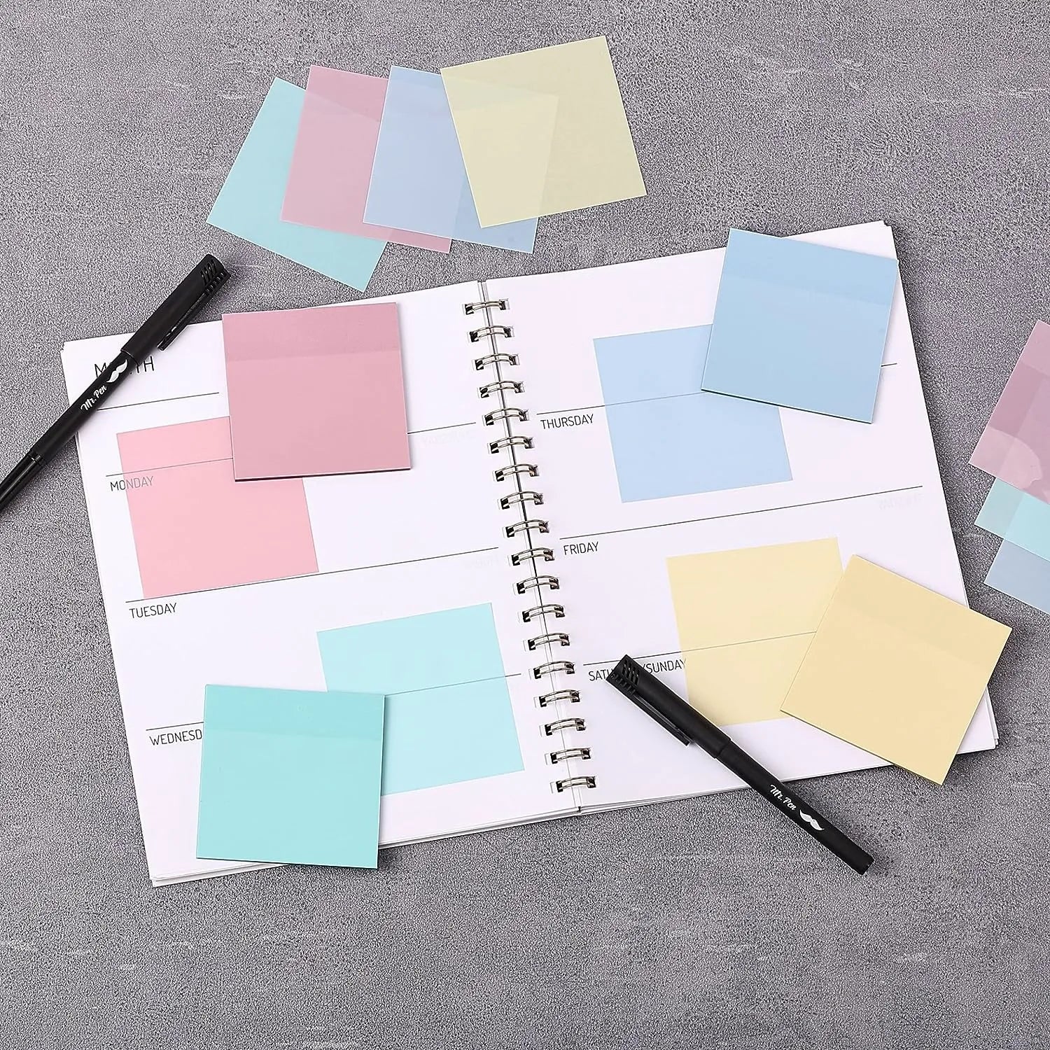 Transparent Sticky Notes 3x3 Inches, 200 Sheets, Morandi Colors, 4 Pads with Quick-Dry Pen
