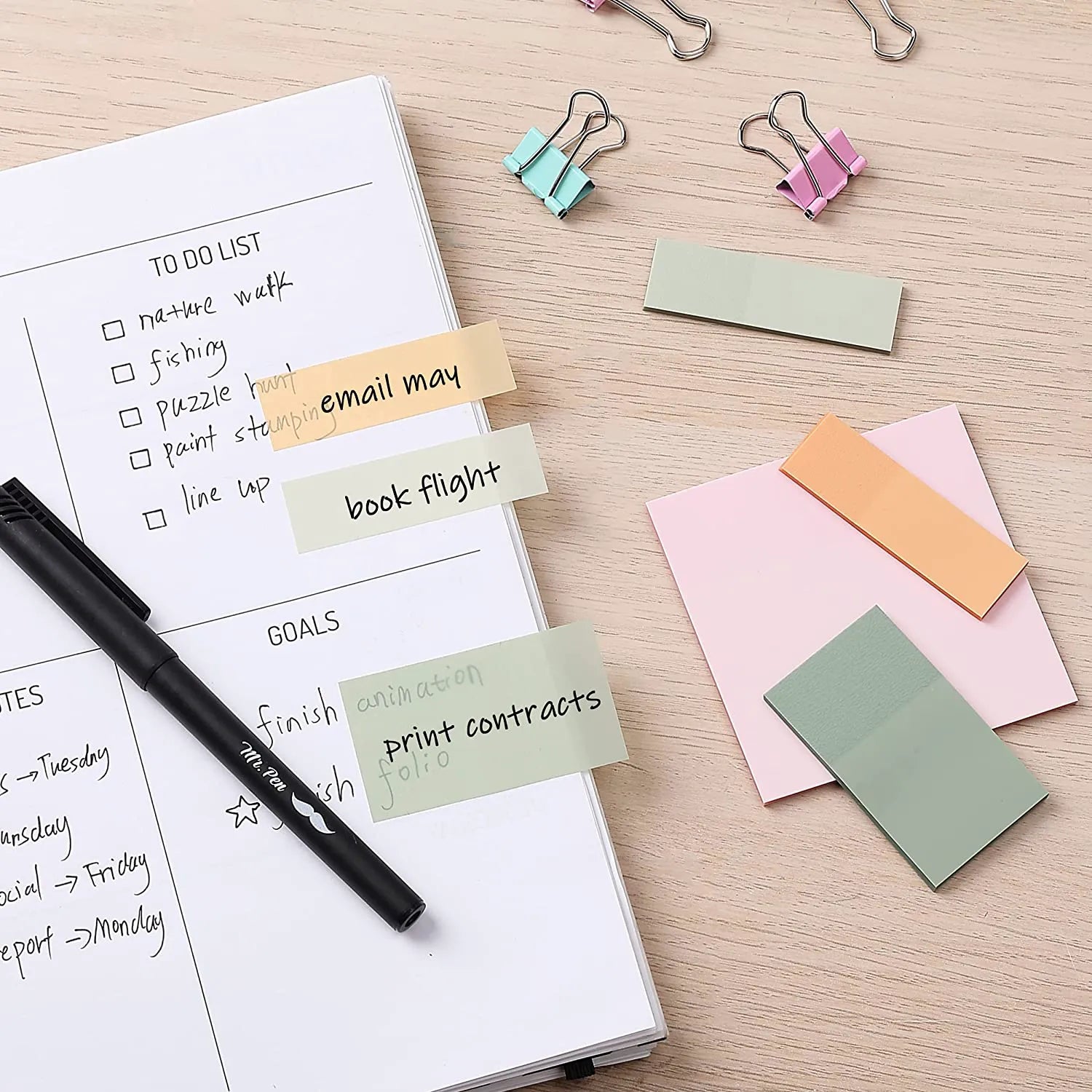 Pastel Transparent Sticky Notes Set (200 Sheets) with Fine-Tip Pen – Ideal for Bible Study, Planner Tabs & Book Annotations