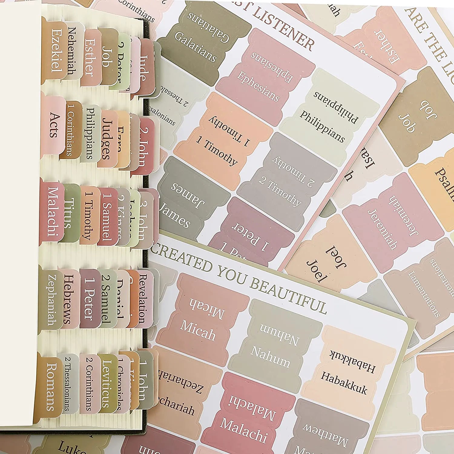 Laminated Bible Tabs (75 pcs) with Multiple Color Themes