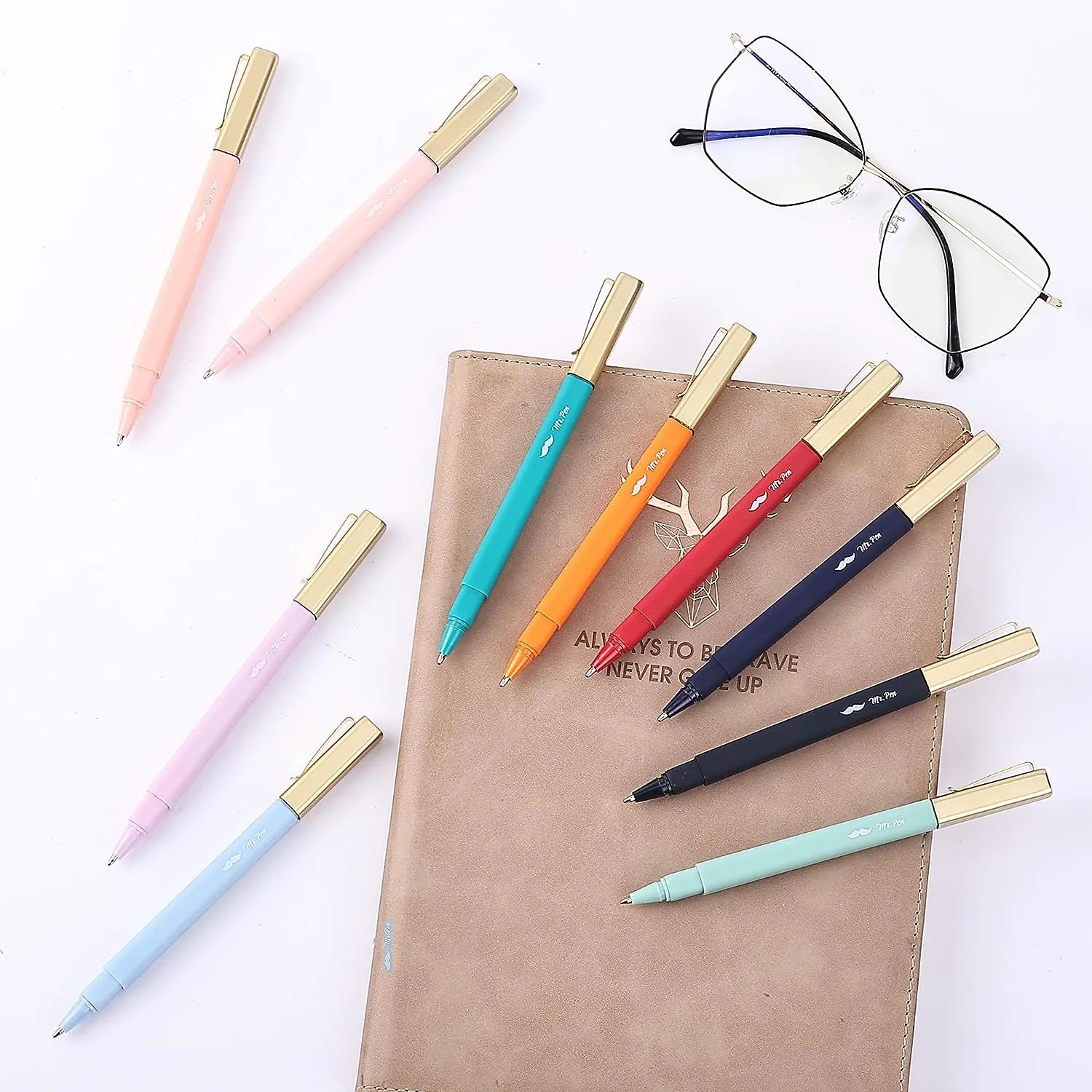 Aesthetic Pens 10 Pack - Assorted Colors, Fast-Dry, No Smear, No Bleed Through, Fine Point Ballpoint Pens for Note Taking