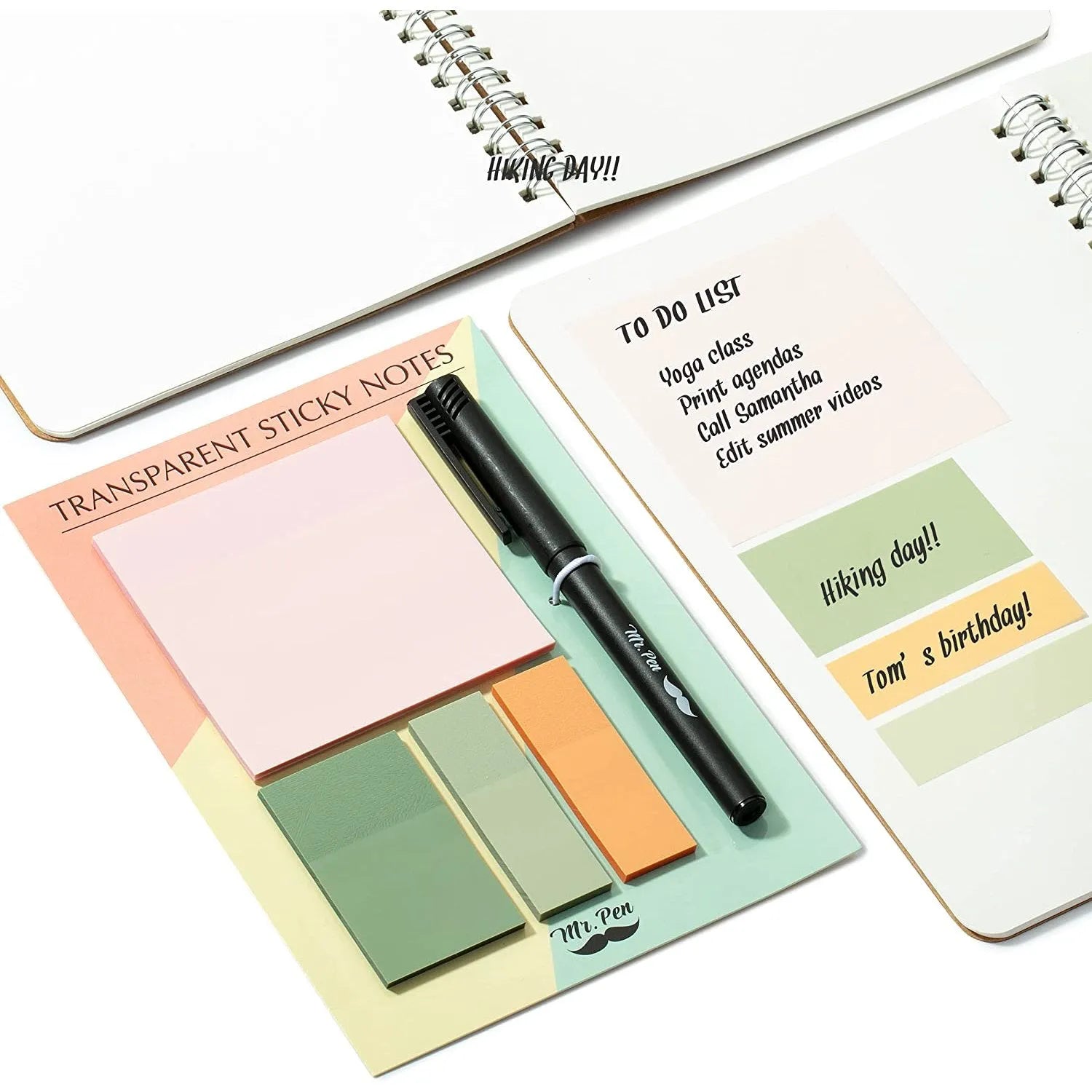 Pastel Transparent Sticky Notes Set (200 Sheets) with Fine-Tip Pen – Ideal for Bible Study, Planner Tabs & Book Annotations